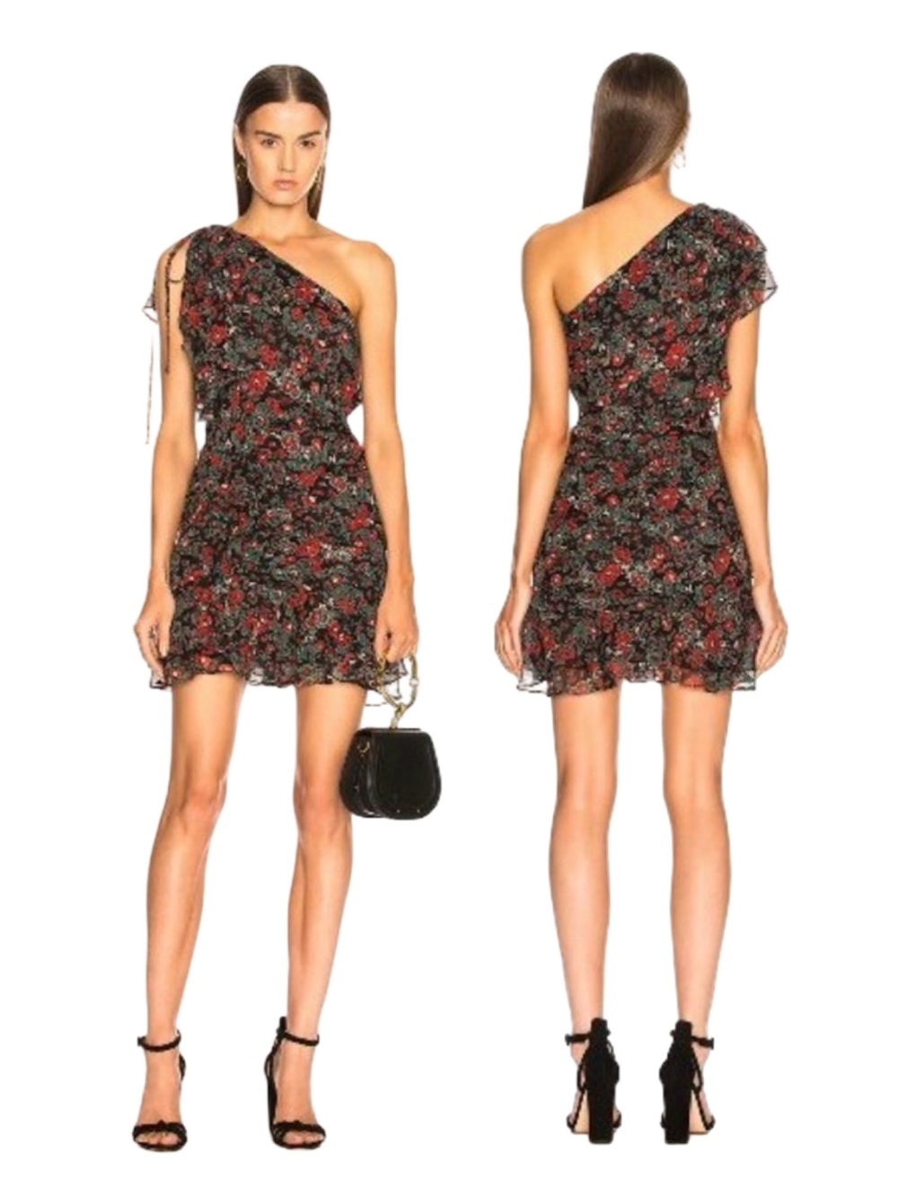 $495 VERONICA BEARD Ballard One-shoulder Floral Silk-chiffon Dress Sz 6